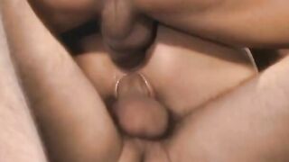 Gorgeous big titted dark hair is receiving double portion of penis