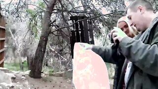 Outdoors Blonde Cindy Sun with long boobs loves anal sex