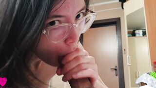 My thin GF doesn't mind sucking off my cock