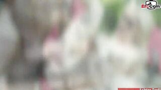 Big Titted blonde skank seduced by the pool for outdoors sex
