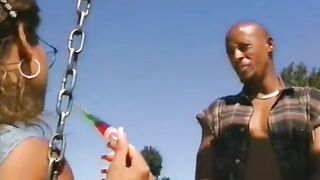 Black bitch offer bj and gets her booty plowed by stud