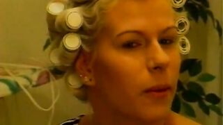 Blonde mulf blows down a big dick on her knees