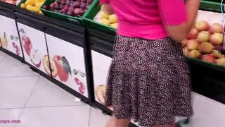 Intense freaky bimbos without underwear into supermarket