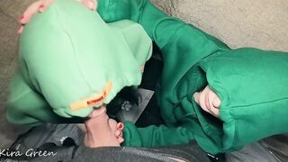 Girls into hoodies blowing penis - oral sex, 3 way