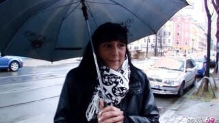 German cougar inside Leather Pants Pickup and Boned on Street