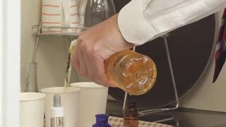 https://bit.ly/3mvVbPU　"Don't look ... pissing drips ..." A bimbos inside uniform who can't stand the satisfaction of incontinence inside a Japanese style WC and is filled with diuretics and aphrodisiacs by a metamorphosis instructor.[Part 4]
