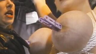 Sub gets her nipples clipped and licked by GF