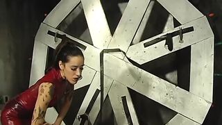Beauty domina into red leather makes a bro do her wishes