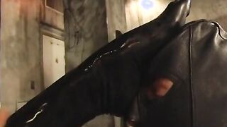 Beauty domina into red leather makes a bro do her wishes