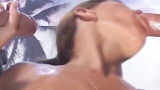 Fantastic blonde floozy takes 2 dick into asshole and snatch