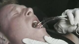 Tied man is subdued with strange cock remedy by 2 chicks