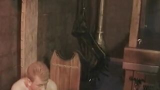 Tied man is subdued with strange cock remedy by 2 chicks