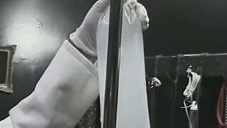 Tied man is subdued with strange cock remedy by 2 chicks