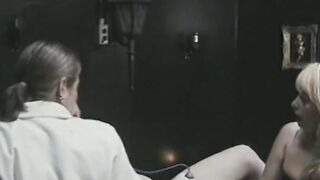 Tied man is subdued with strange cock remedy by 2 chicks