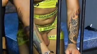 Female Domination lover with long boobies slaps submissive dude's booty