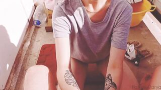 I jerked off a bro on the balcony and get cum on my legs