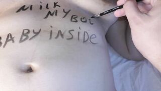 hot huge boobed  pregnant teenie women got covered inside filthy body writings! - Milky Mari