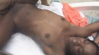 Beauty black hooker with tiny breasts spreads legs for cock