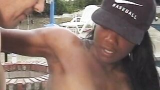 Beauty black hooker with tiny breasts spreads legs for cock