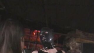 oriental BONDAGE gf clamps hooded and collared sub guy's
