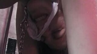 Huge-tits shackled sub gets her boobies scratched