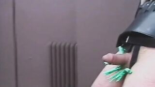 Older domina pours Cutie wax on guy's nuts and dick