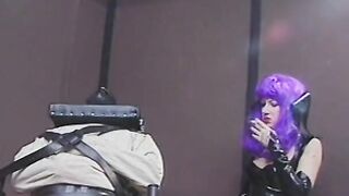 Older domina pours Cutie wax on guy's nuts and dick
