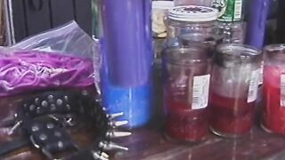 Older domina pours Cutie wax on guy's nuts and dick