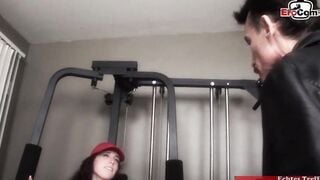 Thin 18yo dark haired 18 Year Old with tiny titted fucks inside Gym