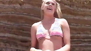 Little Summer Showing Natural jugs and Twat at the Beach
