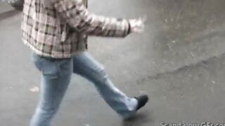 18 Year Old thot blows penis inside outdoor toilet