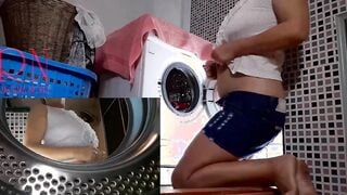 Housewife pounded into the washing machine. MIX PART one