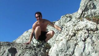 Red Haired 18 year old with natural boobs gets nailed inside the rocks