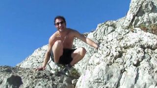 Red Haired 18 year old with natural boobs gets nailed inside the rocks