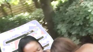 Cutie ebony sluts licks on a dark soak snatch