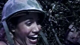 Military lesbians into public foursome into the hiding-place
