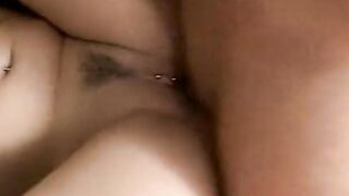 Dark Hair blows penis and gets fat pierced twat nailed