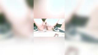 Hispanic babe and Goddess rides toy