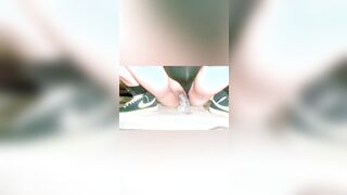 Hispanic babe and Goddess rides toy