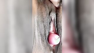 liking insane orgasm with my small toy on bushy twat