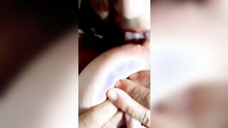 liking insane orgasm with my small toy on bushy twat