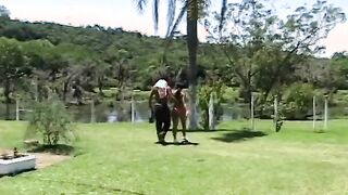 Turned On african Cutie give wild deep throat joined by adorable red