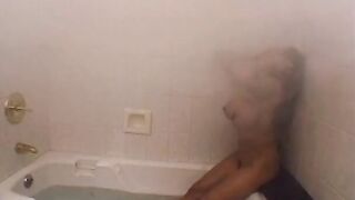 cougar with long breasts and meaty snatch lips fucks stud inside hot tub