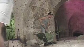 Slutty bitch sloppily sucks 2 guys inside a grotto