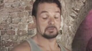 Slutty bitch sloppily sucks 2 guys inside a grotto