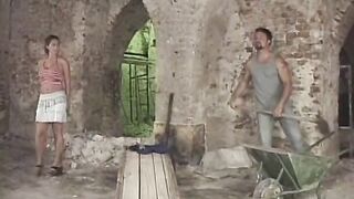 Slutty bitch sloppily sucks 2 guys inside a grotto