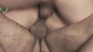 Slutty bitch sloppily sucks 2 guys inside a grotto