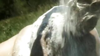Fat bitch gets rammed doggy style by white boy on a chair