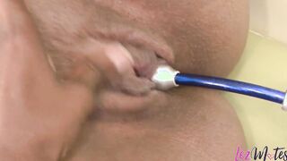 Tasty black girls sharing a big stiff vibrator
