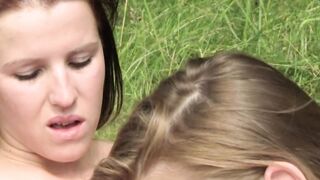 Making Out licking outside lesbians masturbate and sex toy banged